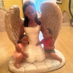 Angel Figurine with Children - Brown and White